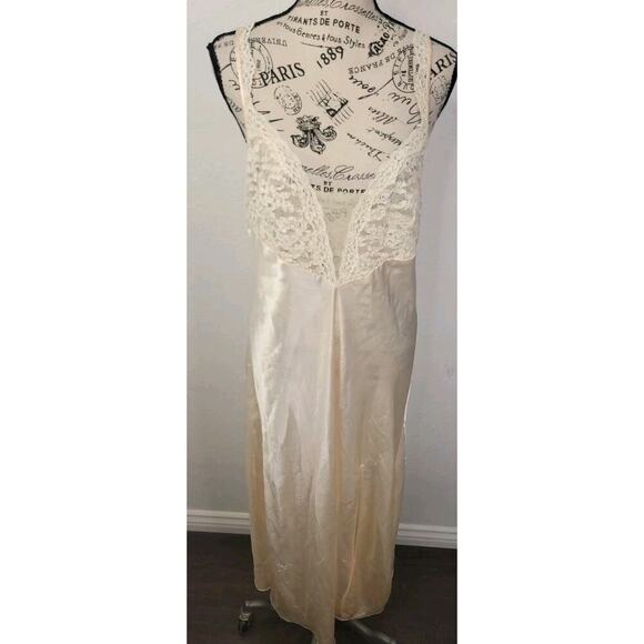 Victorias Secret Satin Maxi Slip Dress Womens Sz L Lace Trim Side Slit Yellow - Picture 2 of 11